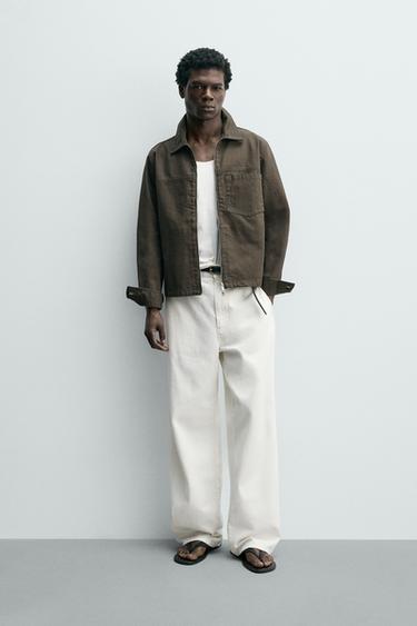 REGULAR FIT OVERSHIRT WITH ZIP - Brown by Zara - Image 0