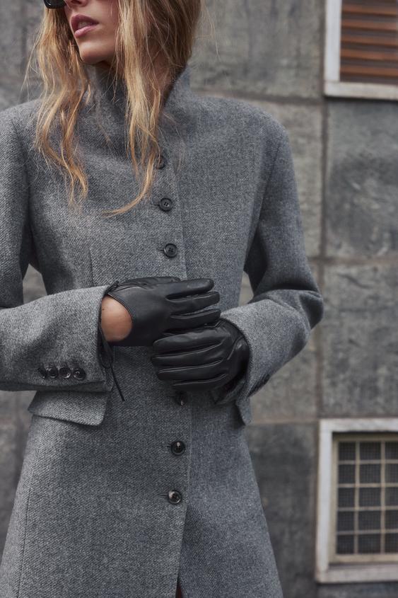КОРОТКІ ШКІРЯНІ РУКАВИЧКИ 100% З БАНТОМ - Чорний Zara - Зображення 0