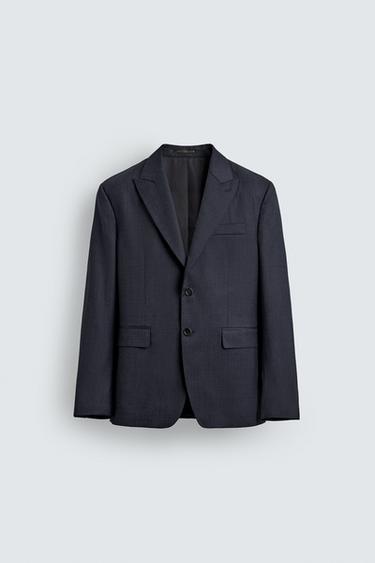 100% WOOL TEXTURED SUIT BLAZER - Navy blue by Zara