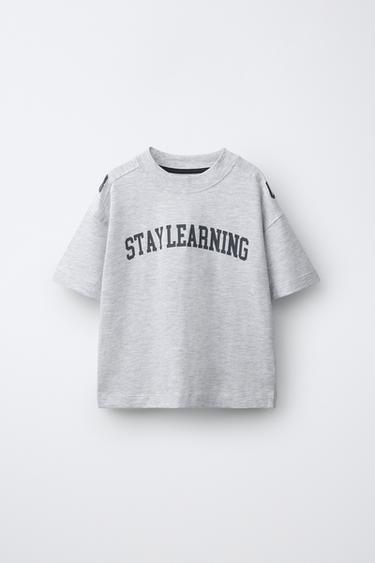 T-SHIRT MED TEKSTTRYK - gråmeleret fra Zara