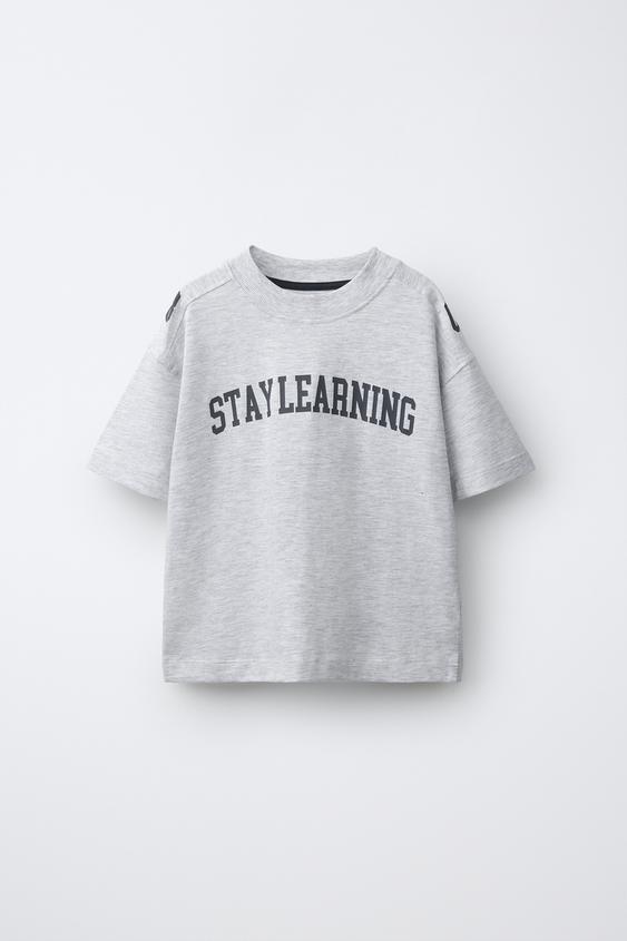 SLOGAN PRINT T-SHIRT - Grey marl by Zara - Image 0