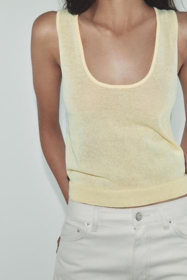 Zara BASIC KNIT TOP - Light yellow