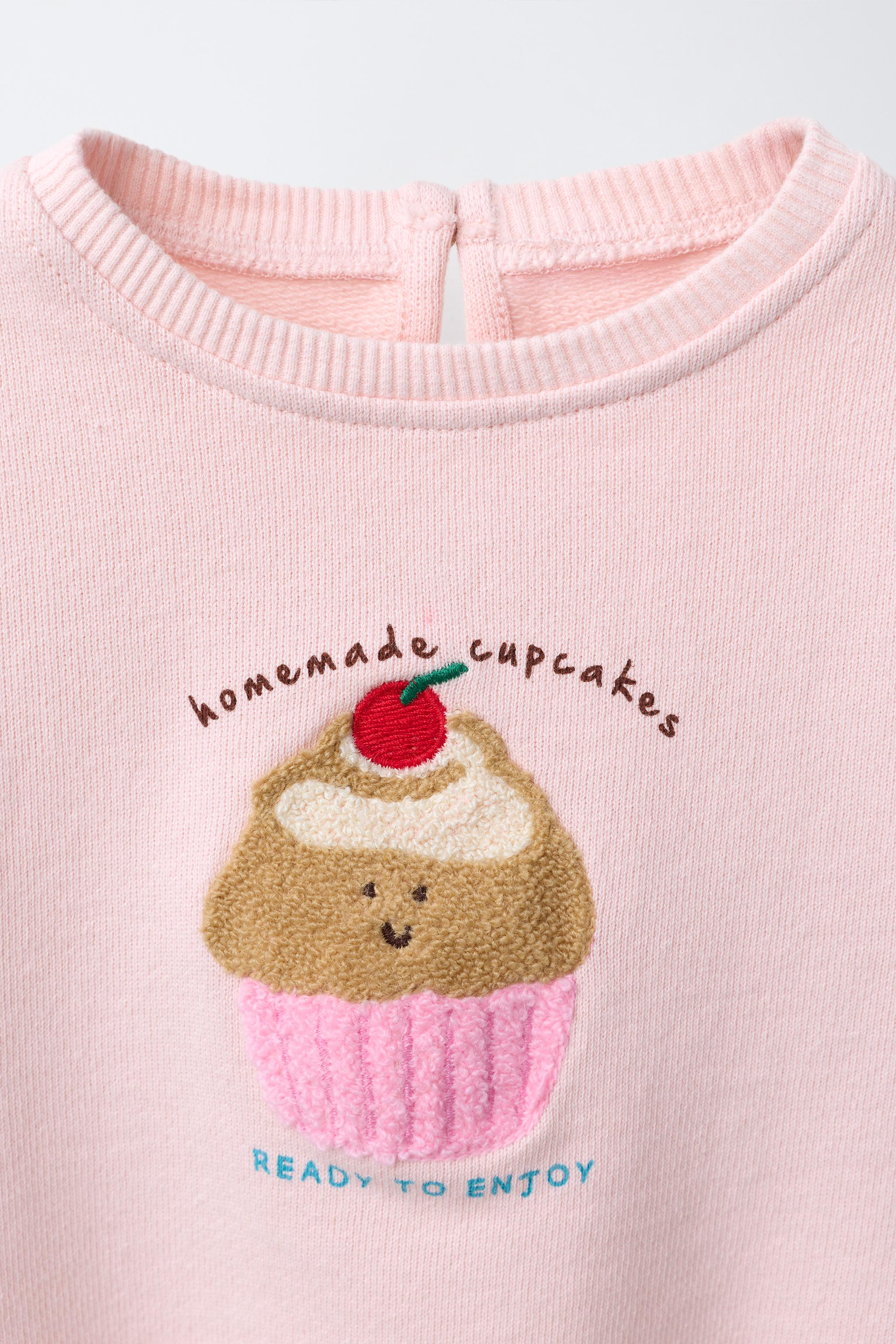 SWEAT BRODERIE CUPCAKE VELOURS BOUCLÉ
