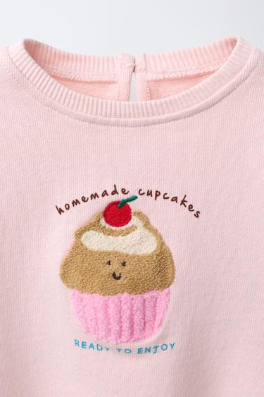 SWEAT BRODERIE CUPCAKE VELOURS BOUCLÉ - Rose de Zara - Image 2