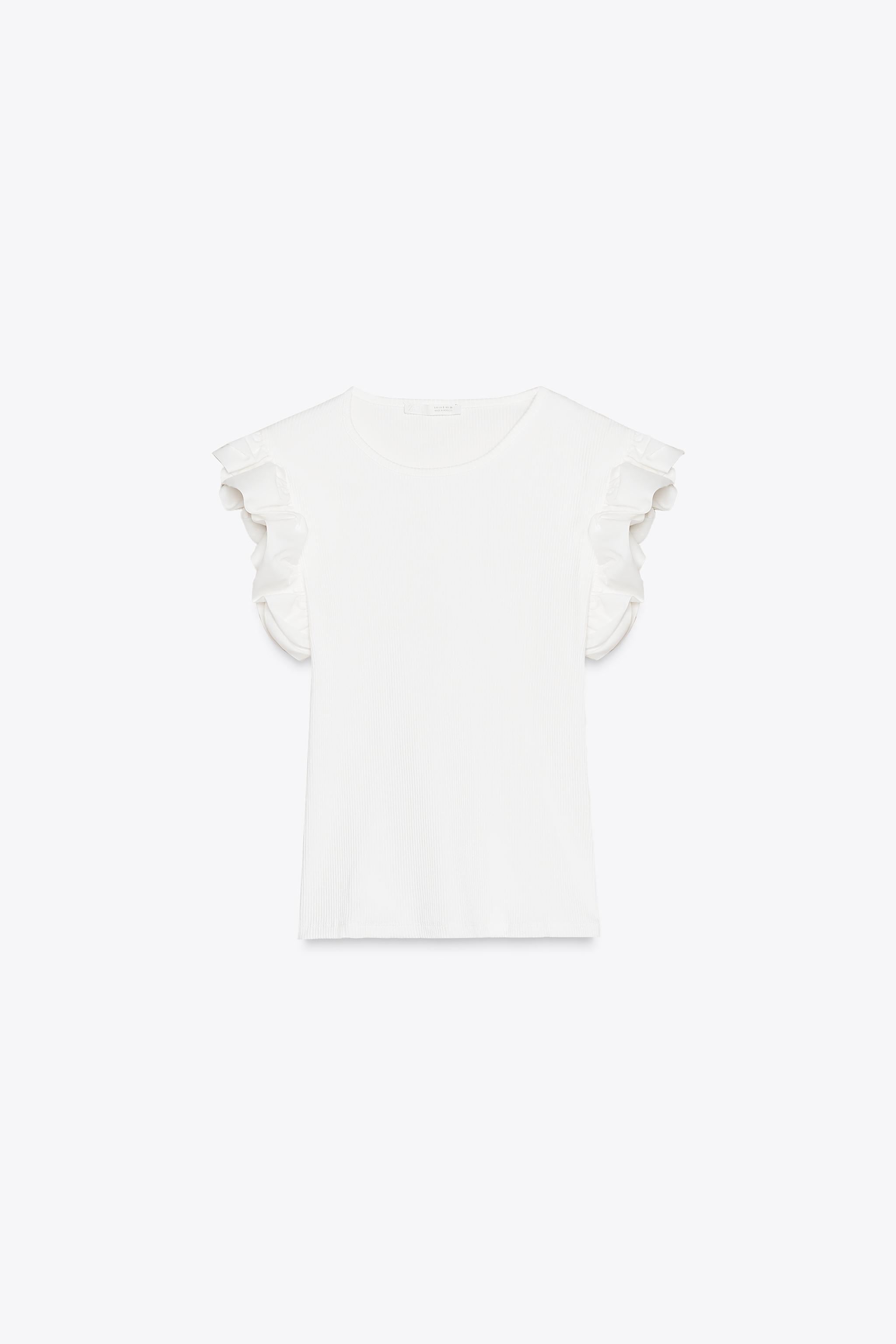 フリルコンビネーションTシャツ - オフホワイト | ZARA Japan