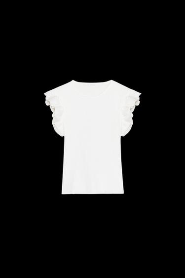 CONTRAST RUFFLE T-SHIRT - Oyster-white by Zara - Image 0
