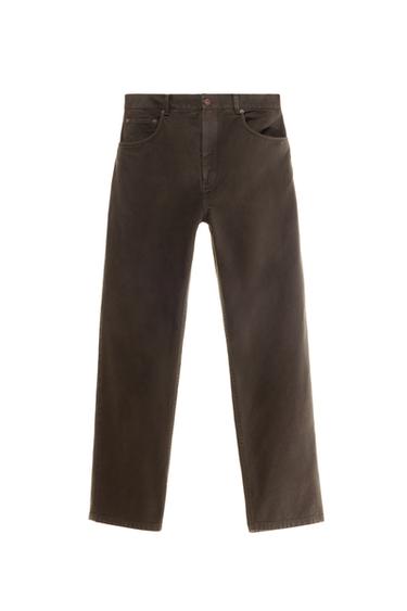 Zara TEXTURED STRAIGHT FIT PANTS - Brown