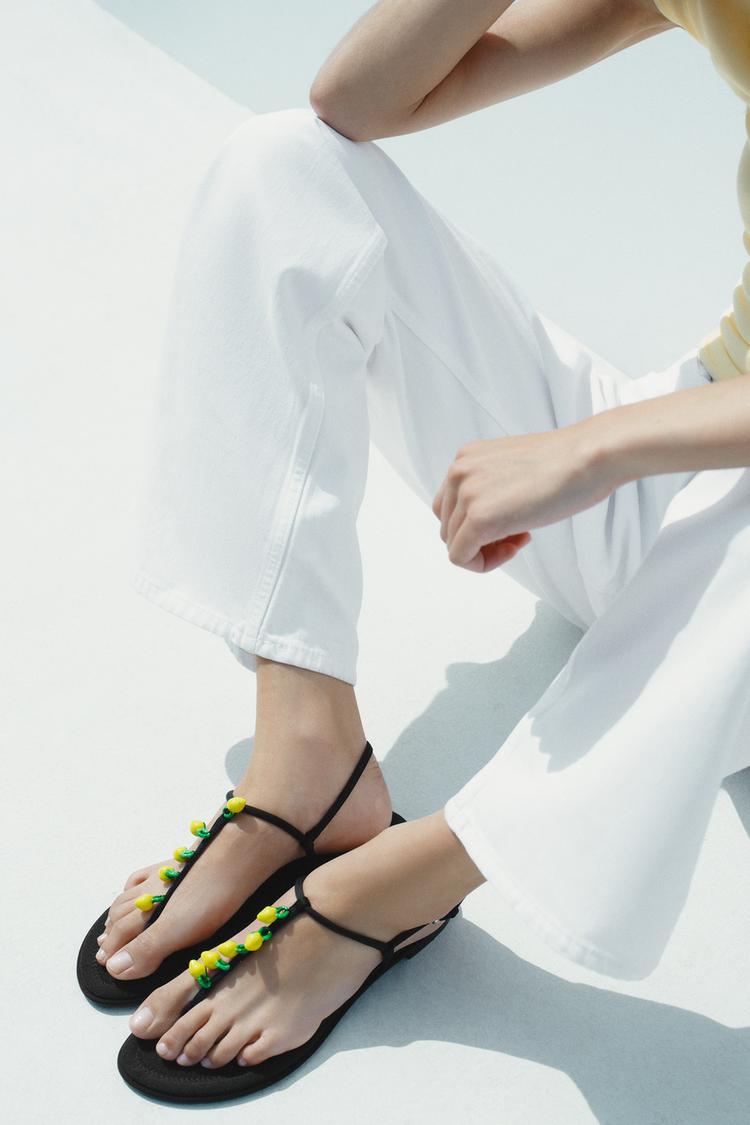 Zara Flat Sandals Pearl Shoes Zara FLAT SANDALS WITH PEARLESCENT