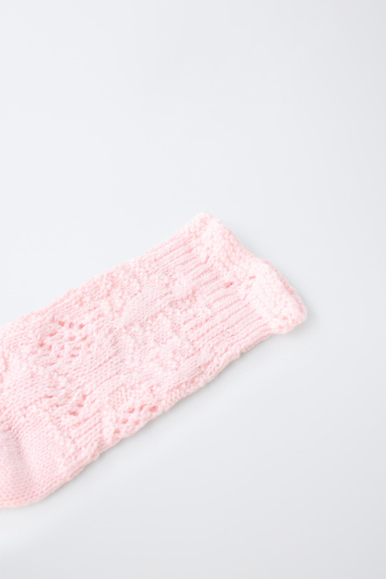 SILK-BLEND RUFFLE TRIM MID-LENGTH SOCKS — Pastel pink
