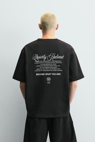 CAMISETA TEXTOS ESTAMPADOS - Negro de Zara