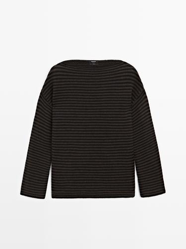 Jersey punto rayas 100% lana - Chocolate de Zara