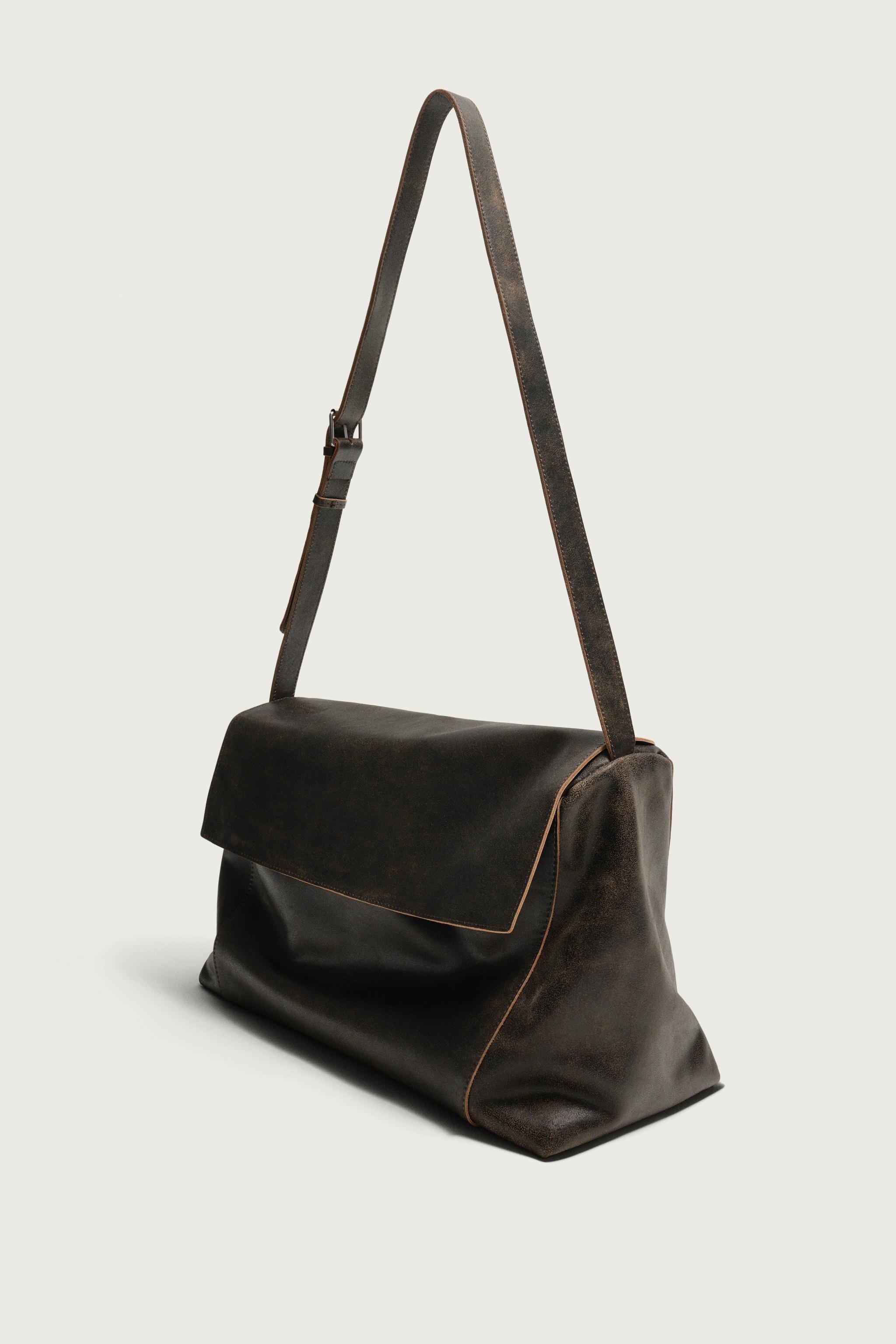 LEATHER CROSSBODY BAG WITH FLAP - Brown | ZARA Singapore