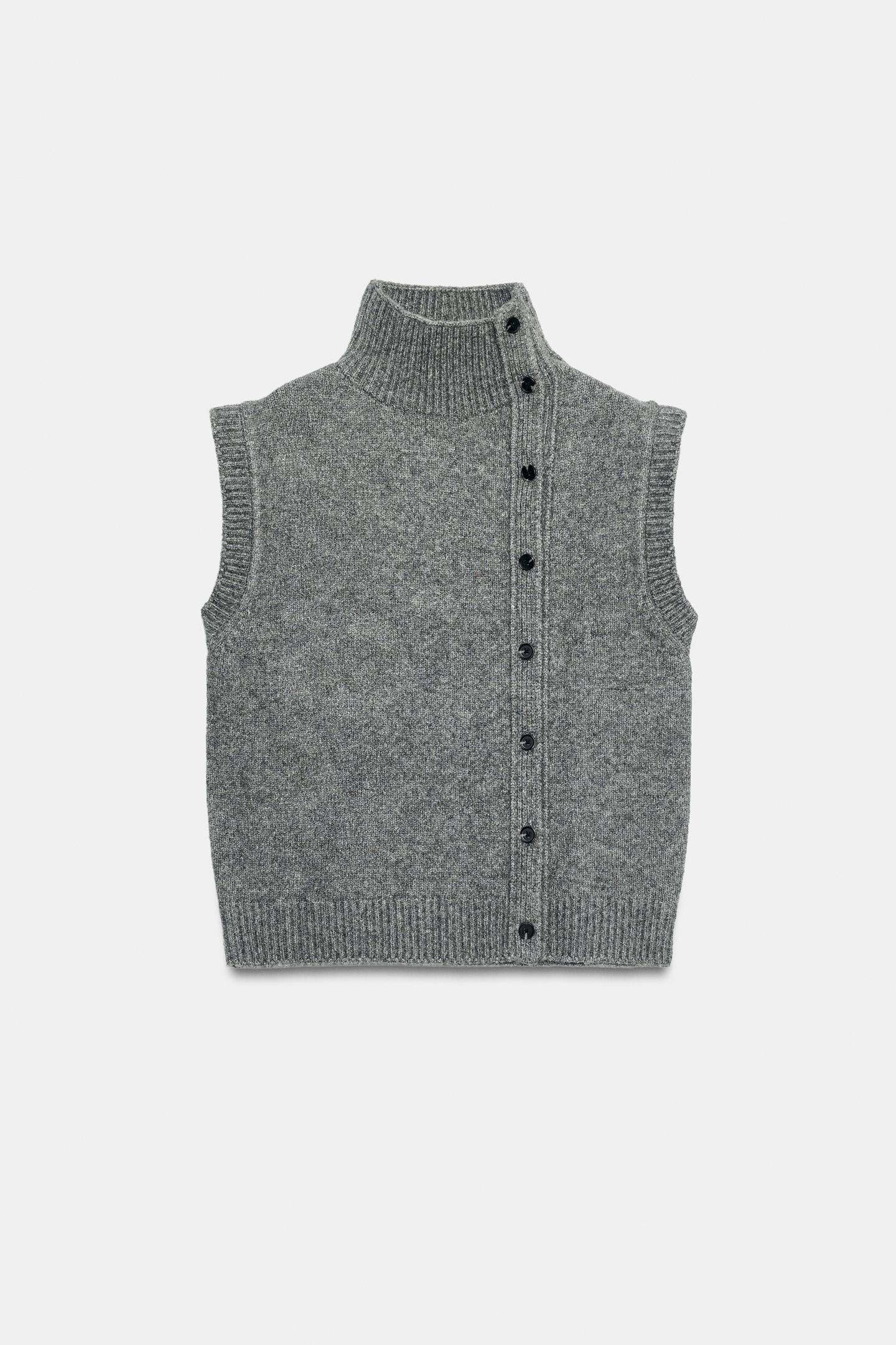 Женский жилет Zara High Neck Knit, цвет: Серый — фото 7