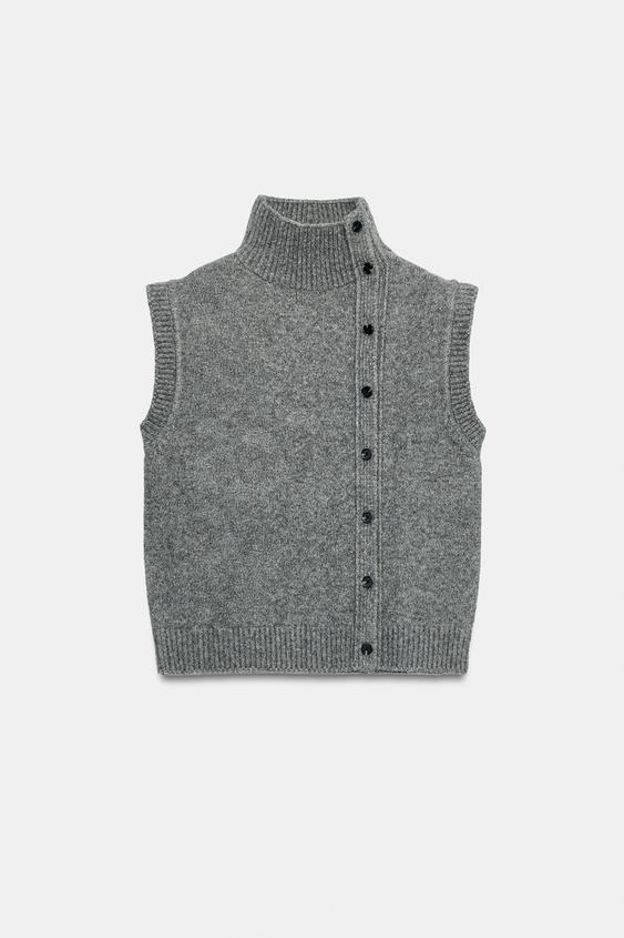 GILET EN MAILLE À COL MONTANT - Gris de Zara - Image 6