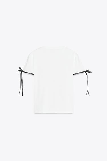 T-SHIRT CONTRASTE LACETS - Blanc de Zara - Image 4