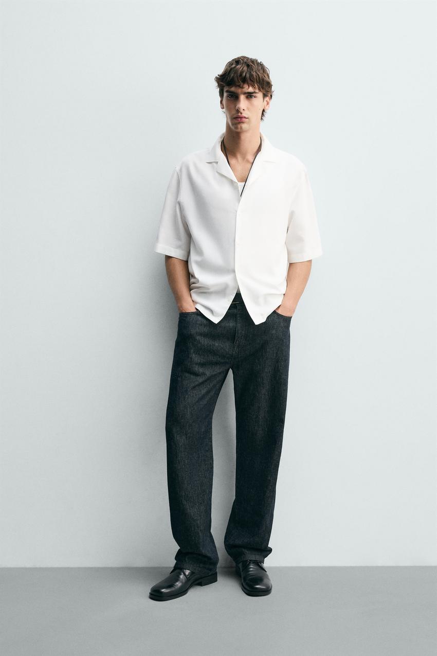 Zara - Boxy Fit Flowy Shirt - Oyster-White - L - Man Zara - Boxy Fit Flowy Shirt - Oyster-White - L - Man