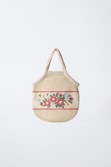Zaras SHOPPINGVÄSKA BRODERAD TEXTIL - Naturvit