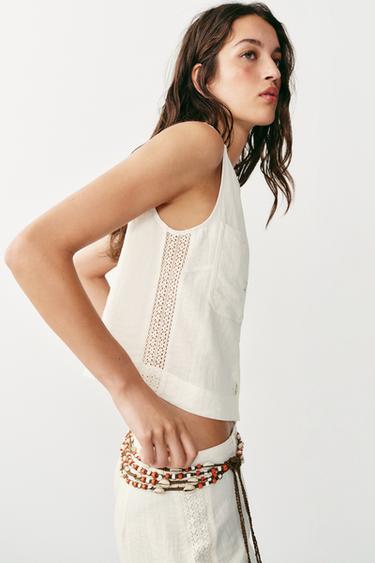 LACE TRIM TOP - Ecru by Zara