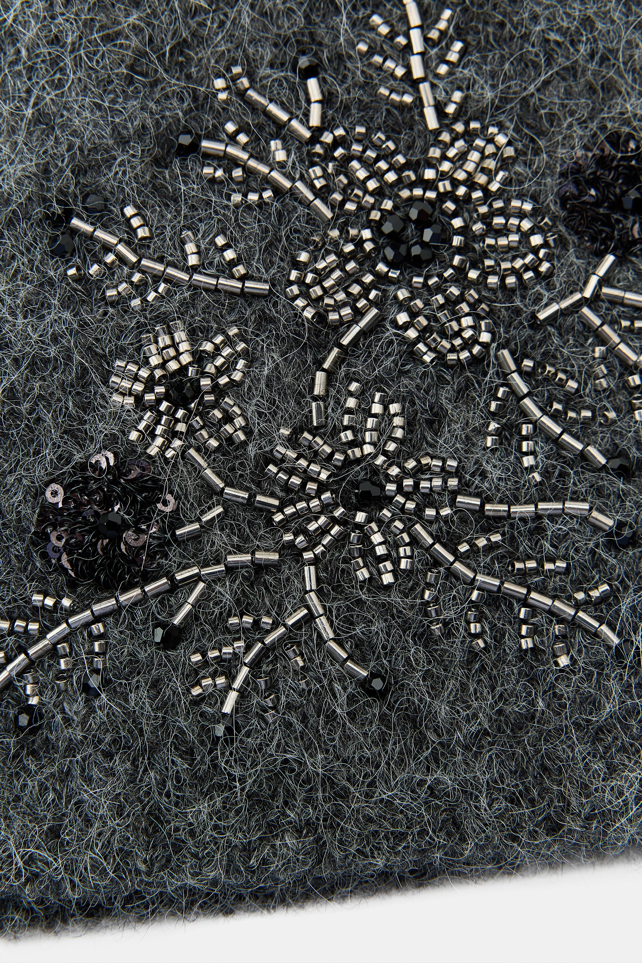 BEADED EMBROIDERED KNIT BEANIE