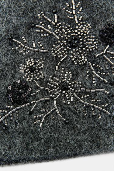 BONNET BEANIE EN MAILLE BRODERIES FANTAISIE - Gris de Zara - Image 3