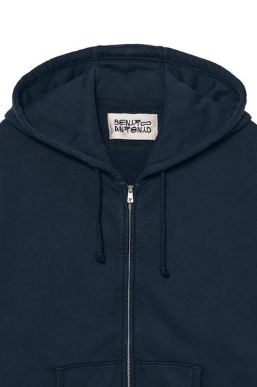 CROPPED FIT HOODIE WITH ZIP - Navy blue by Zara - Image 4