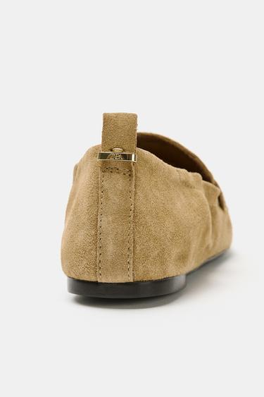 RUFFLED SPLIT SUEDE LOAFERS - Sand Brown by Zara - Image 5