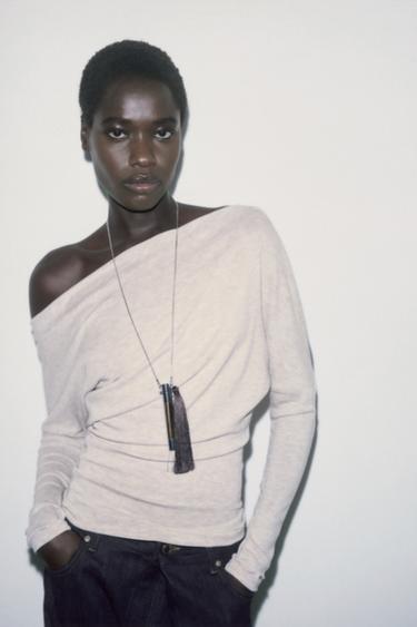 TOP ASYMÉTRIQUE SOFT - Beige chiné de Zara - Image 4