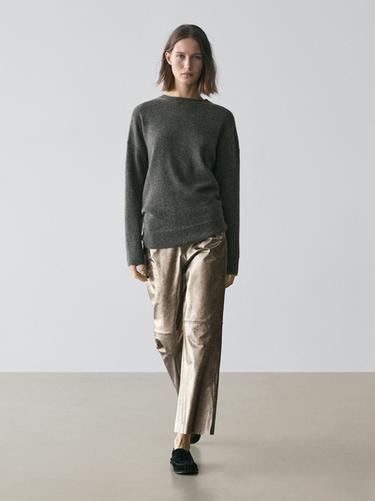 Zara Nappa leather metallic trousers - Golden