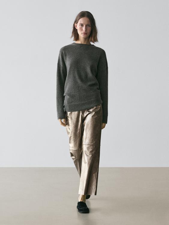 Nappa leather metallic trousers