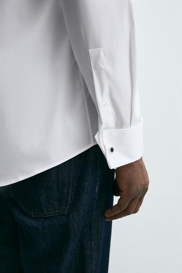 SLIM FIT SHIRT WITH CUFFLINKS - White by Zara - Image 4