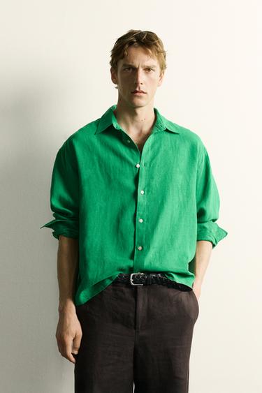 100% LINEN RELAXED FIT SHIRT - Green by Zara
