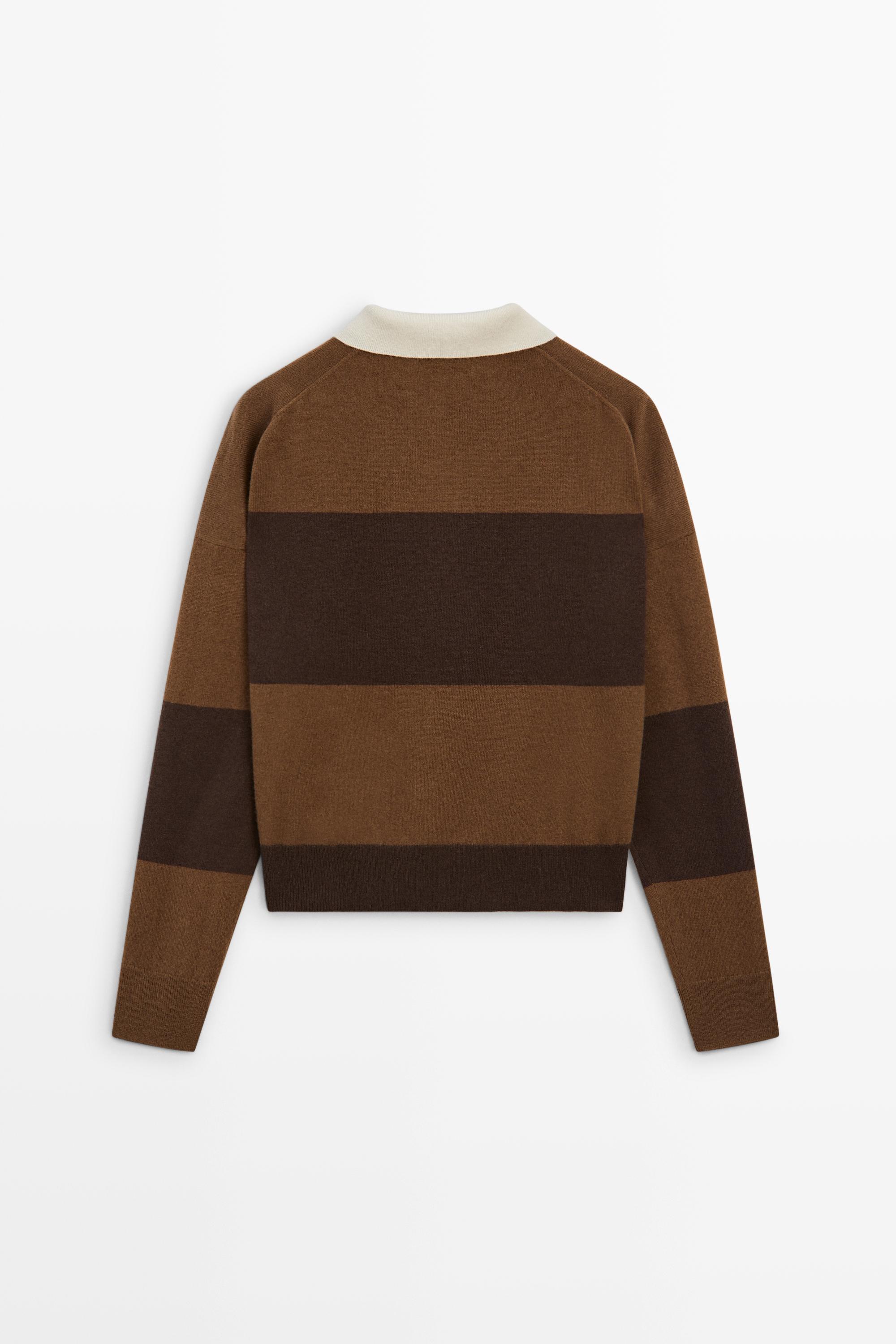 Pull en maille à col polo rayé