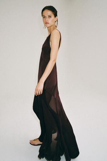 فستان طويل ساتان ZW COLLECTION - عقيقي الخاص بـ Zara