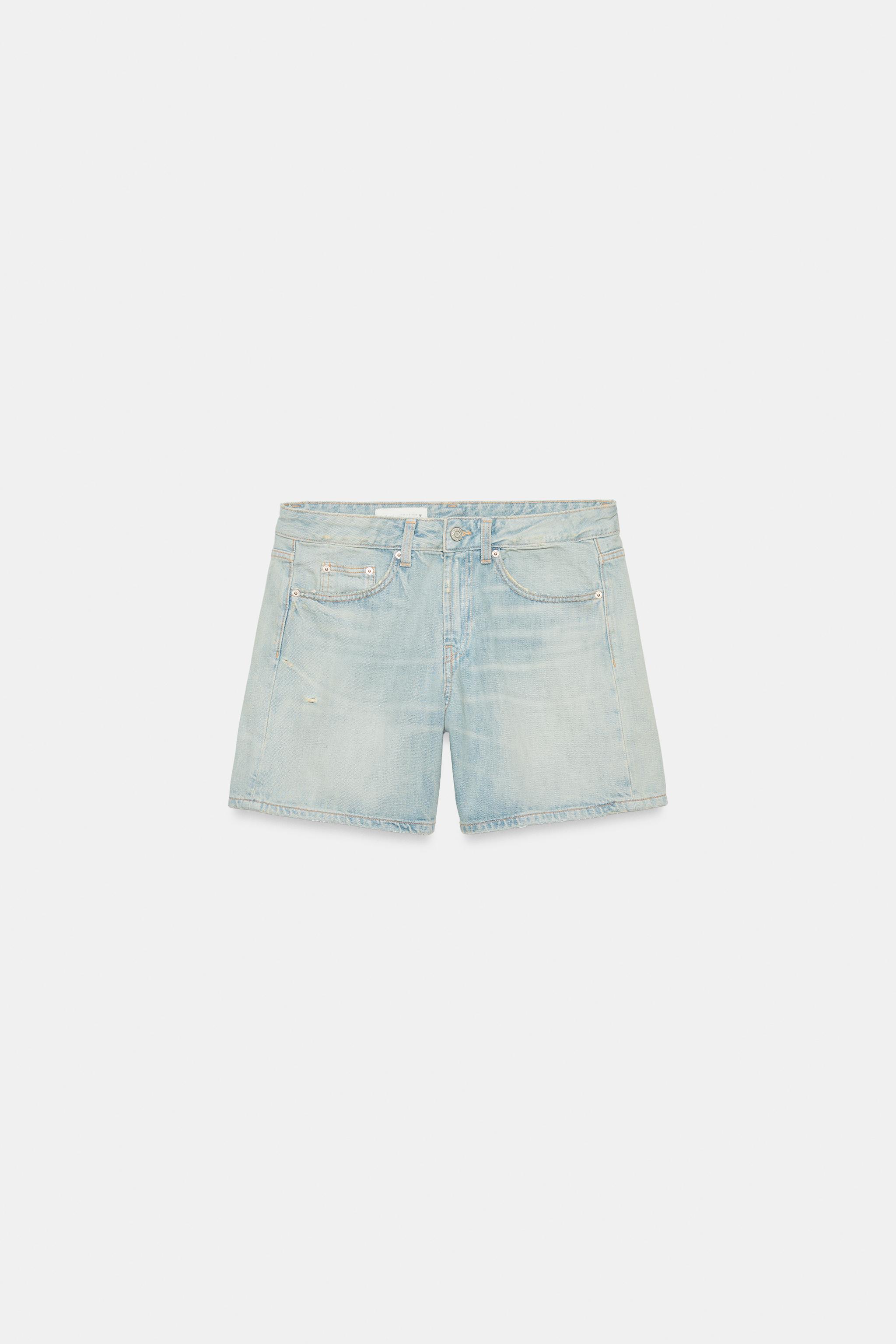 Zara REGULAR FIT ORTA BEL DENIM BERMUDA görsel 7