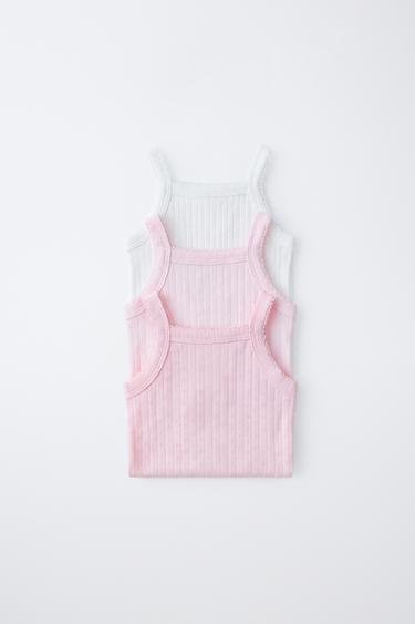 THREE-PACK OF POINTELLE STRAP BODYSUITS — Pink 1