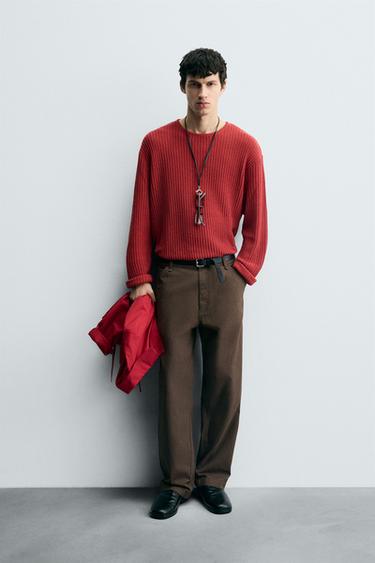 TEXTURED KNIT SWEATER - Brick by Zara