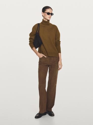 Jersey cuello alto mezcla lana - verde lavado de Zara