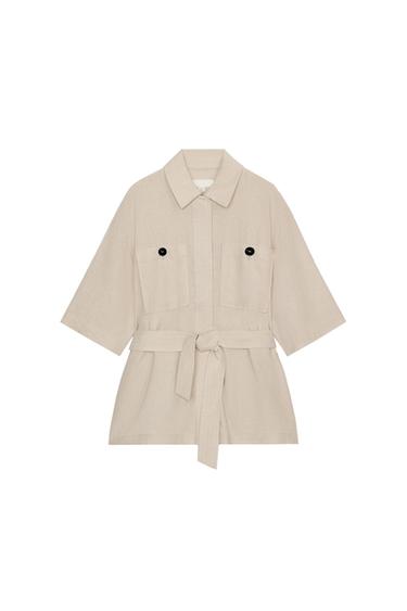 SAFARIJAKKE MED HØR OG BÆLTE - lys beig fra Zara