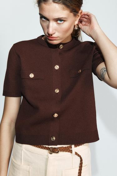 CASACO DE TRICÔ DE MANGA CURTA - Chocolate da Zara