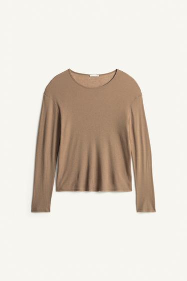 Zara RELAXED FIT LYOCELL-WOOL T-SHIRT - Mink
