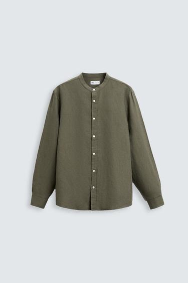 Zara LINEN - COTTON SHIRT - Khaki