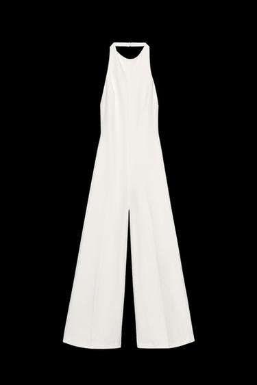 Zara OPEN BACK LONG JUMPSUIT - White - Image 0