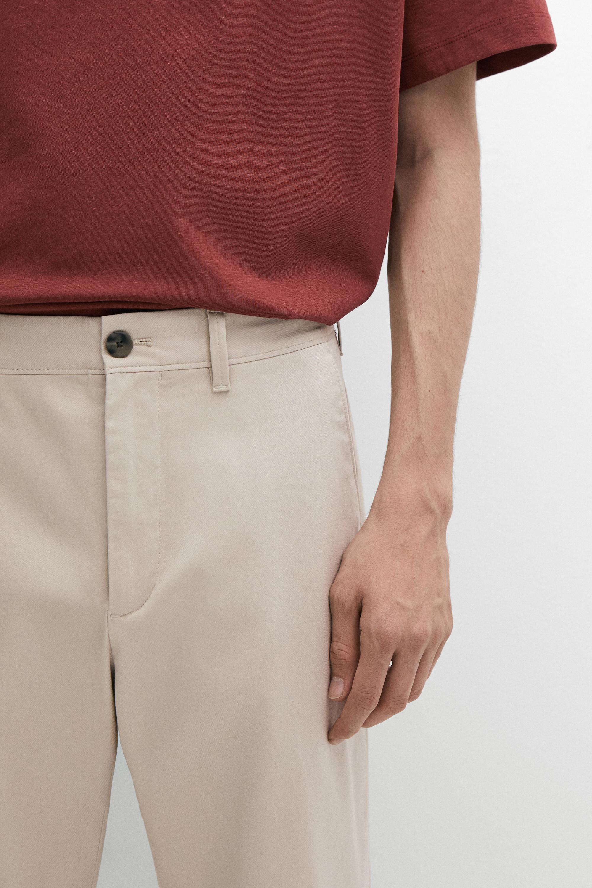 Cotton blend slim fit pants