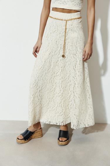 Zara MIDI SKIRT WITH CHAIN BELT - Ecru