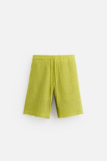 OPEN WEAVE TEXTURED BERMUDA SHORTS - Lime by Zara