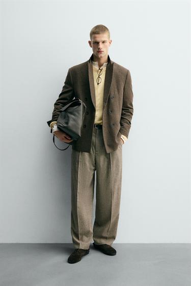 Zaras RUTIG DUBBELKNÄPPT KAVAJ MED ULL - Brun