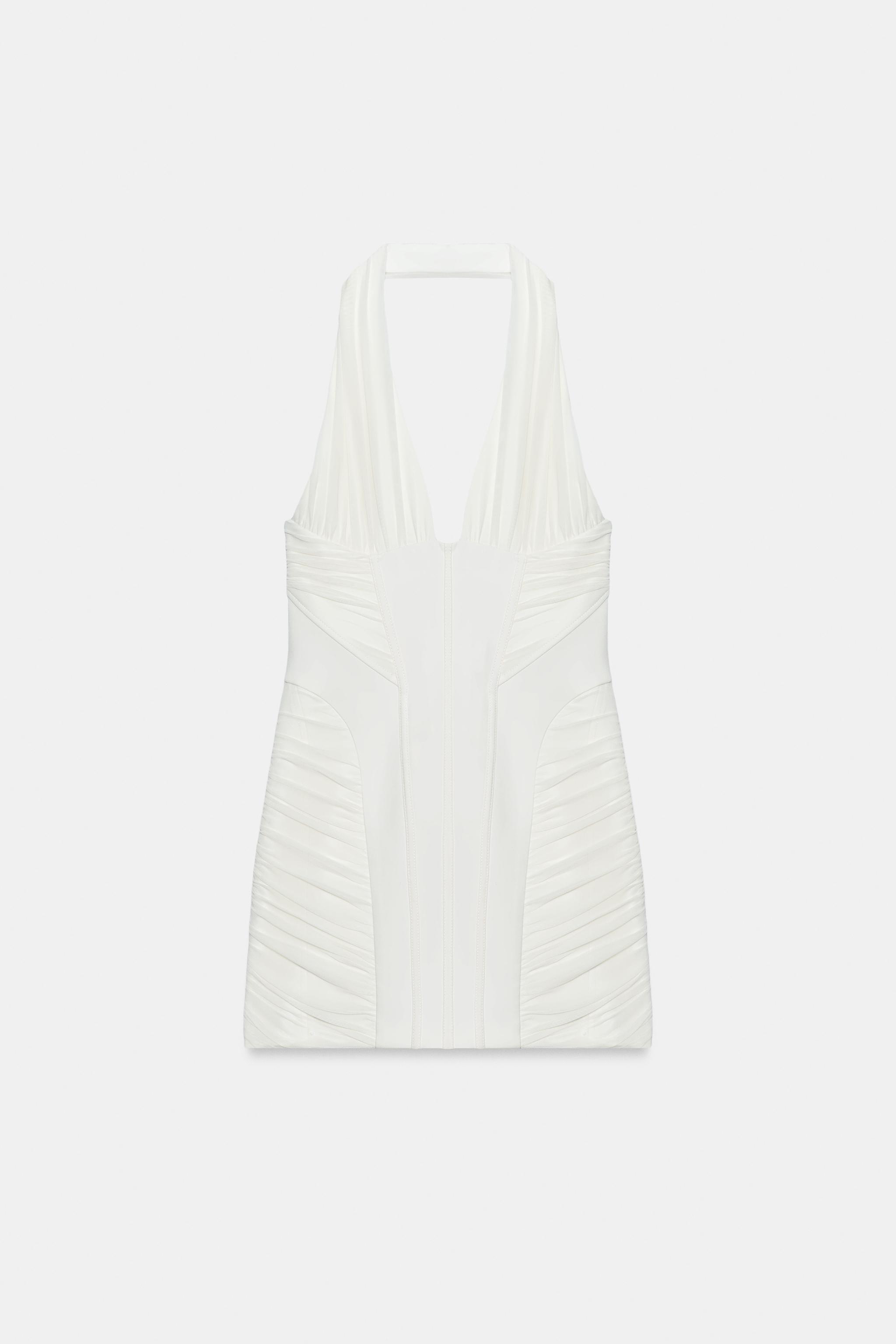 Zara Kontrast Tüllü Mini Halter Elbise görsel 5