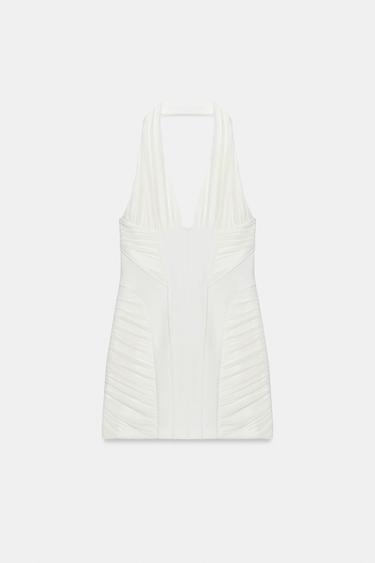 VESTIDO MINI HALTER COMBINADO TUL - Blanco roto de Zara