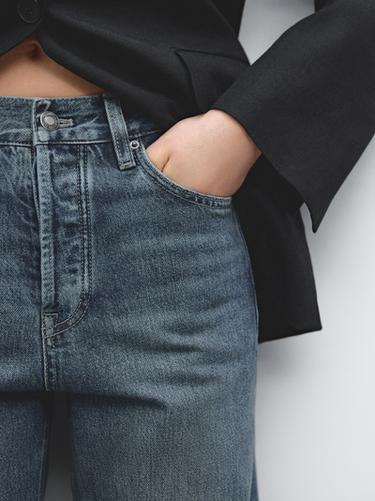 Jeans straight tiro alto mezcla algodón - Azul medio de Zara - Imagen 0