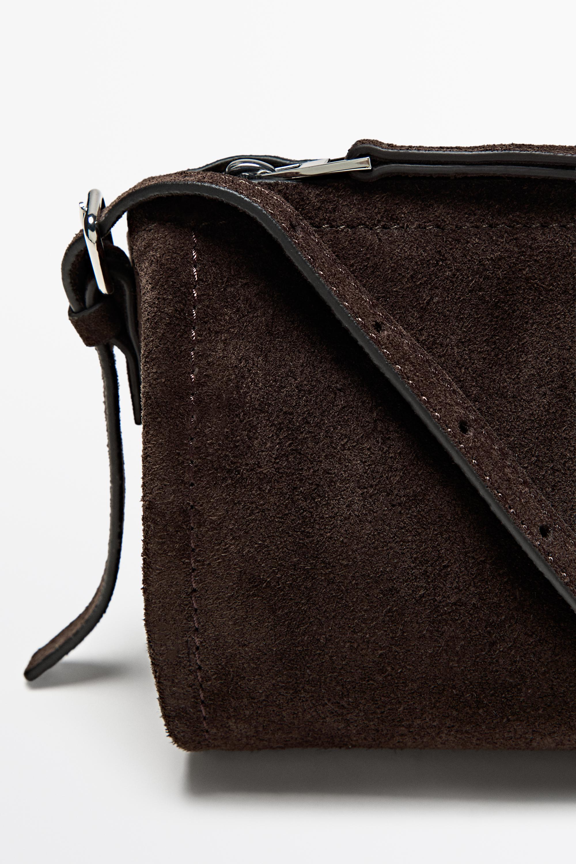 Split suede leather crossbody bag - Chocolate | ZARA United States
